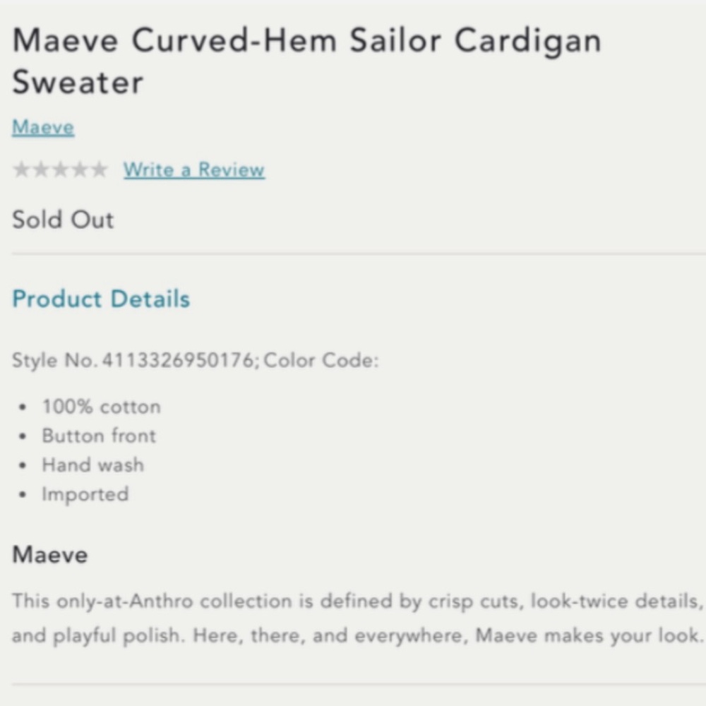 Maeve by Anthropologie Curved-Hem Sailor Collar Cardigan Blue Size M - Picture 13 of 13